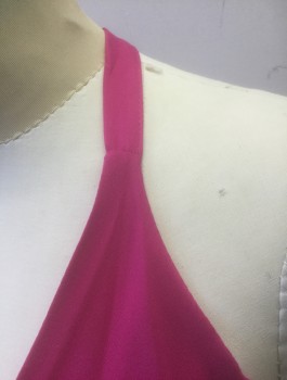 Womens, Evening Gown, HAUTE HIPPIE, Fuchsia Pink, Viscose, Solid, S, 3/4" Halter Straps, Surplice V-neck, Elastic Waist, Crossed Strap Detail in Back, Floor Length with Faux Wrap Detail, Belt Loops, **With Matching Fabric Sash Belt