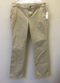 OLD NAVY, Khaki Brown, Cotton, Spandex, Solid, Twill, Mid Rise, Boot Cut, Zip Fly, 4 Pockets, Belt Loops