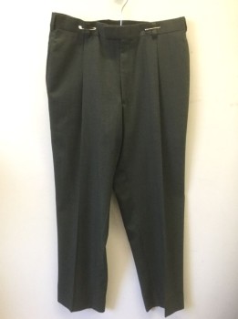 KENNETH COLE, Dk Olive Grn, Solid, Single Pleated, Tab Waist, Zip Fly, 4 Pockets, Relaxed Leg, 90's/00's