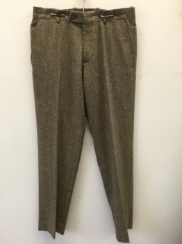 Mens, Slacks, BAR III, Brown, Lt Brown, Cream, Wool, Nylon, 2 Color Weave, Speckled, Ins:30, W:30, Brown/Light Brown Dotted Weave, with Cream Specks, Button Tab Waist, Zip Fly, Slim Straight Leg, 4 Pockets, Belt Loops