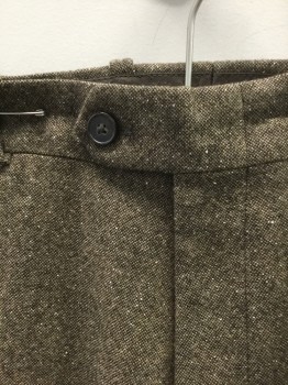 BAR III, Brown, Lt Brown, Cream, Wool, Nylon, 2 Color Weave, Speckled, Brown/Light Brown Dotted Weave, with Cream Specks, Button Tab Waist, Zip Fly, Slim Straight Leg, 4 Pockets, Belt Loops