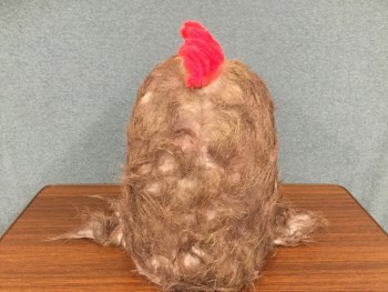 Unisex, Walkabout, MTO, Brown, White, Red, Faux Fur, O/S, ROOSTER: Head:  White with Brown Tips Faux Fur, Solid Plastic Base, Brown/Red Pleather Beak, Red Faux Fur Comb, 2 Red Faux Fur Wattles Under Beak, Wire Mesh Painted Eyes