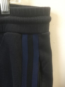 Mens, Sweatsuit Pants, VELVET, Black, Navy Blue, Cotton, Solid, XL, Jersey, Elastic Waist with Drawstring, 2 Navy Stripes at Outseam
