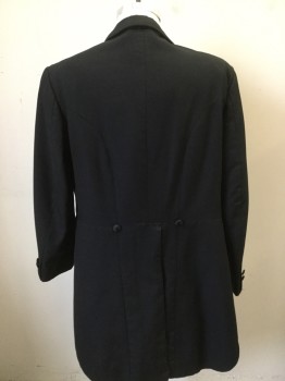 MTO, Black, Wool, Silk, Solid, Tail Coat, Peaked Lapel with Silk, Open Front with 6 Buttons