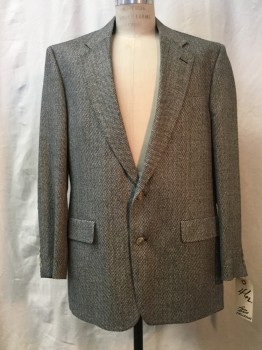 Mens, Sportcoat/Blazer, EAGLESONS, Black, White, Wool, 2 Color Weave, 46 L, Black & White Two Color Weave, Notched Lapel, Collar Attached, 2 Buttons,  3 Pockets,