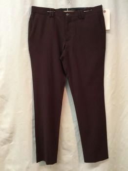 ZARA, Red Burgundy, Synthetic, Solid, Burgundy, Flat Front,