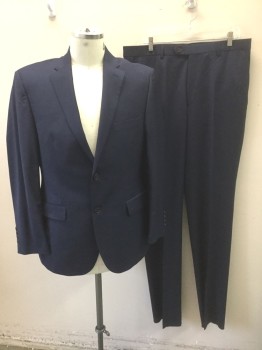 JOS A. BANK, Navy Blue, Wool, Grid , Self Grid Texture, Single Breasted, Notched Lapel, 2 Buttons, 3 Pockets, **Has a Double