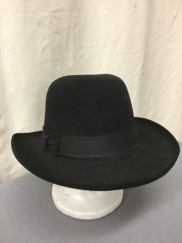 Mens, Cowboy Hat, STETSON, Black, Fur Felt, Solid, 7 1/2, Tall Round Crown, Grosgrain Band, Preacher