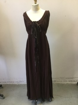 MTO, Dk Brown, Silk, Solid, Early 1800's Dress. Chiffon , Empire Line, Smocked Waist & Scoop Neckline, Sleeveless Button Front, Ribbon Ties at Side SeamNavy Nightgown, Lace Trim, Button Front, Drawstring Waist, Sleeveless