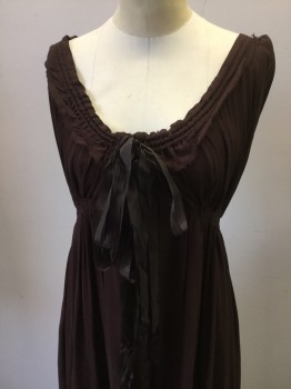 Womens, Historical Fiction Dress, MTO, Dk Brown, Silk, Solid, B 36, Early 1800's Dress. Chiffon , Empire Line, Smocked Waist & Scoop Neckline, Sleeveless Button Front, Ribbon Ties at Side SeamNavy Nightgown, Lace Trim, Button Front, Drawstring Waist, Sleeveless