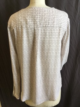ANNE TAYLOR, Cream, Black, Polyester, Geometric, Abstract , Round Wide Neck, 1 Pocket, Long Sleeves, Uneven Hem