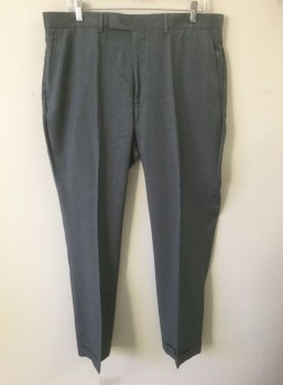 KENNETH COLE, Gray, Lt Gray, Polyester, Rayon, Stripes - Micro, Stripes - Pin, Gray with Busy Micro Pinstripes, Flat Front, Tab Waist, Zip Fly, Straight Leg, Cuffed Hems