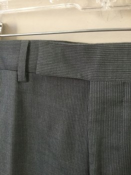 KENNETH COLE, Gray, Lt Gray, Polyester, Rayon, Stripes - Micro, Stripes - Pin, Gray with Busy Micro Pinstripes, Flat Front, Tab Waist, Zip Fly, Straight Leg, Cuffed Hems