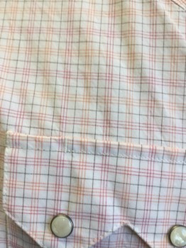 RESISTOL, White, Pink, Orange, Black, Cotton, Plaid - Tattersall, Collar Attached, Pearl White Button Snap Front, Long Sleeves, Pocket Flaps