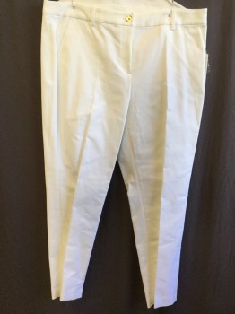 Womens, Slacks, MICHAEL KORS, White, Cotton, Elastane, Solid, W 36, 12, 1.5" Waistband with Belt Hoops, Flat Front, Zip Front with 1 Gold Button, 4 Pockets