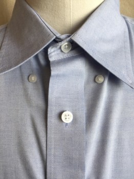 CROFT & BARROW, Baby Blue, Cotton, Polyester, Solid, Collar Attached, Button Down, Button Front, 1 Pocket, Ss