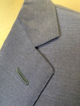 CARUSO/NEIMAN MARCUS, Navy Blue, Wool, Mohair, Solid, Single Breasted, Notched Lapel with Hand Picked Stitching, 2 Buttons, 3 Pockets