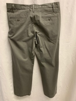 Mens, Casual Pants, DOCKERS, Lt Olive Grn, Cotton, Spandex, 34/32, Side Pockets, Zip Front, Flat Front