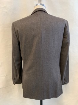 J. CREW, Dk Brown, Wool, Heathered, Single Breasted, Collar Attached, Notched Lapel, Hand Picked Collar/Lapel, 2 Buttons, 3 Pockets