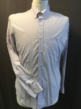 Mens, Western, J.CREW, Lt Pink, Blue, Cotton, Check , 34, 16, White with Small Light Pink/blue Checks, Collar Attached, Button Down, Button Front, Long Sleeves, 1 Pocket