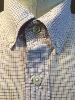 J.CREW, Lt Pink, Blue, Cotton, Check , White with Small Light Pink/blue Checks, Collar Attached, Button Down, Button Front, Long Sleeves, 1 Pocket