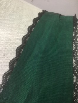 Womens, Cocktail Dress, N/L, Dk Green, Black, Polyester, Solid, W:26, B:32, Taffeta, Sleeveless, Scoop Neck, 1" Wide Black Velvet Waistband, Scallopped Black Lace at Neckline and Armholes, Gathered Waist, Knee Length, Center Back Zipper