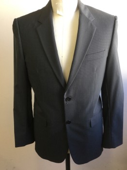 THEORY, Black, Gray, Wool, Nylon, Check - Micro , Single Breasted, 2 Buttons,  3 Pockets, Center Back Vent, Notched Lapel,