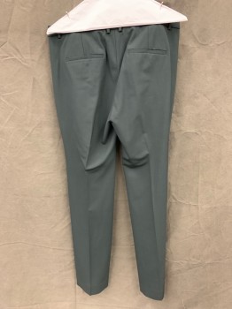 THEORY, Forest Green, Wool, Spandex, Solid, Flat Front, 4 Pockets, Belt Loops