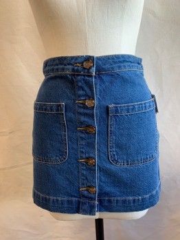 Womens, Skirt, Mini, FREE PEOPLE, Denim Blue, Cotton, Solid, 27, 5 Button Front, 4 Pockets, High Rise