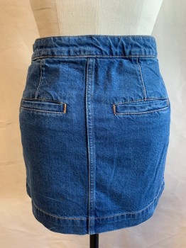 Womens, Skirt, Mini, FREE PEOPLE, Denim Blue, Cotton, Solid, 27, 5 Button Front, 4 Pockets, High Rise