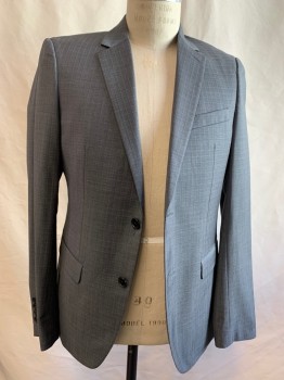 THEORY, Gray, Lt Gray, Wool, Plaid-  Windowpane, Heathered, Single Breasted, 2 Buttons,  3 Pockets, Notched Lapel, 4 Buttons Cuff, 1 Back Vent,