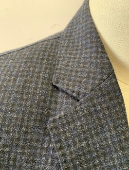 JIMMY AU, Charcoal Gray, Midnight Blue, Wool, Check , Single Breasted, Notched Lapel, 2 Buttons, 3 Pockets