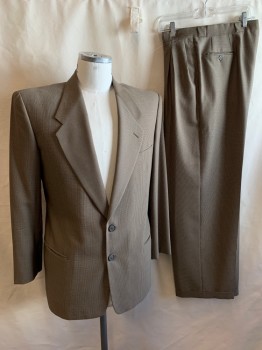 ARMANI, Tan Brown, Brown, Wool, Houndstooth, SUIT JACKET, Single Breasted, 2 Buttons, Notched Lapel, 3 Pockets, 3 Buttons Cuff