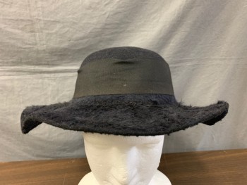 NL, Midnight Blue, Wool, Rounded Crown, Black Gross-grain Ribbon Around Crown with Large Bow, Furry Brim
