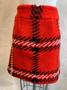 Womens, Skirt, Mini, TOPSHOP, Red, Black, White, Wool, Grid , 2, Thick Yarn, 2.5" Waistband, Back Zip