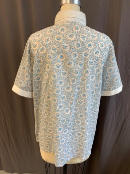 Womens, Nurse, Top/Smock, G.A.L.S, Off White, Teal Blue, Brown, Polyester, Cotton, Floral, M, Solid Off White Collar Attached, Short Sleeves 1" Trim and  Button Front Placket, 2 Pockets Bottom