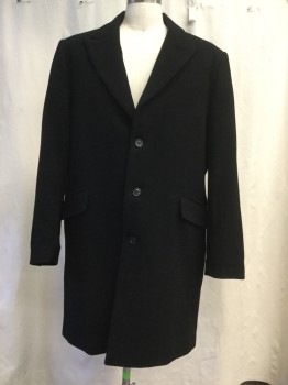 Mens, Coat, Overcoat, PROFILE OUTERWEAR, Black, Wool, Cashmere, Solid, 44, 3 Button Front, Notched Lapel, 2 Pocets, Back Vent, Fully Lined