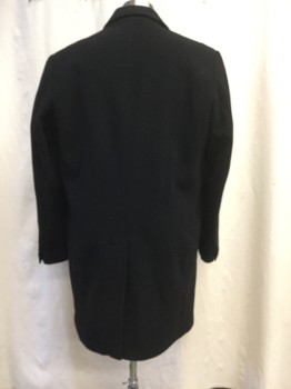 Mens, Coat, Overcoat, PROFILE OUTERWEAR, Black, Wool, Cashmere, Solid, 44, 3 Button Front, Notched Lapel, 2 Pocets, Back Vent, Fully Lined