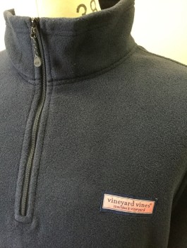 VINEYARD VINES, Navy Blue, Polyester, Solid, Fleece, Long Sleeves, 1/2 Zipper at Neck, Stand Collar