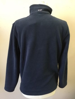 Mens, Pullover Sweater, VINEYARD VINES, Navy Blue, Polyester, Solid, M, Fleece, Long Sleeves, 1/2 Zipper at Neck, Stand Collar