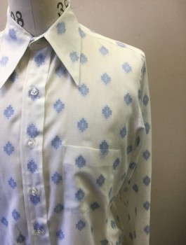 Mens, Dress Shirt, THE ARROW COLLAR MAN, White, Lt Blue, Cotton, Geometric, S:32-3, N:15, Long Sleeve Button Front, Collar Attached, 1 Patch Pocket,