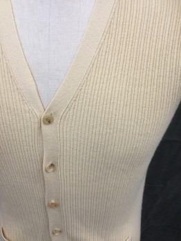 Mens, Sweater Vest, TSE, Butter Yellow, Cashmere, Solid, XL, Ribbed Knit Front, Button Front, Ribbed Knit Back Waistband, 2 Faux Pockets