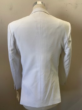 Mens, Suit, Jacket, UMBERTO BONELLI, White, Polyester, Solid, 31/30, 38 S, 2 Buttons,  Notched Lapel, 3 Pockets,