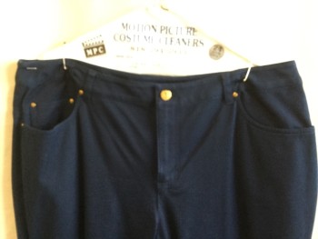 JONES NY, Teal Blue, Cotton, Spandex, Solid, Jean-cut, 5 Pockets, Zip Front, 1 Large Gold Button at Waist & Gold Studs