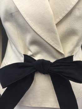 D&G, Cream, Cotton, Acetate, Solid, Silk Feel, Double Breasted, Snap Closures, Collar Attached, Peaked Lapel, 3 Pockets, Hand Picked Collar/Lapel, Pleated Shoulder, Long Sleeves, Black Tie Front Attached