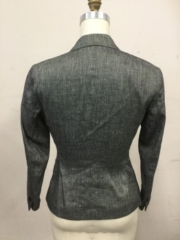 ANNE KLEIN, Charcoal Gray, Linen, Polyester, Heathered, Twill, Single Breasted, 1 Button, Collar Attached, Peaked Lapel, Hand Picked Collar/Lapel, 3 Pockets, Long Sleeves