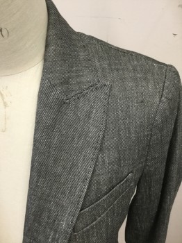 ANNE KLEIN, Charcoal Gray, Linen, Polyester, Heathered, Twill, Single Breasted, 1 Button, Collar Attached, Peaked Lapel, Hand Picked Collar/Lapel, 3 Pockets, Long Sleeves