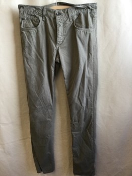 RAG & BONE, Lt Olive Grn, Cotton, Solid, 1.75" Waistband, Jean-cut, 5 Pockets, Metal Button Front,