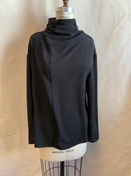 Womens, Blouse, HALSTON, Black, Polyester, Solid, S, Cowl/Turtle Neck, Long Sleeves, Zip Back