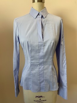 Womens, Blouse, BOSS, Lt Blue, Cotton, Polyester, Solid, 4, L/S, Collar Attached, Vertical Seams, Side Zippers